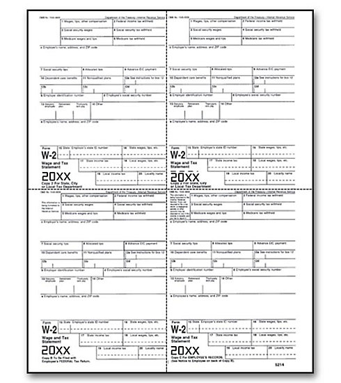 4-Up Bulk Laser W-2 Tax Forms - Employee Copy