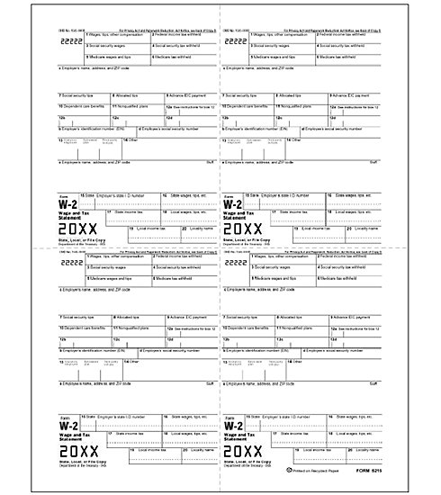 4-Up Bulk W-2 Tax Forms - Employer Copy