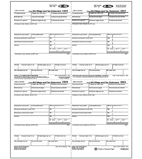 4-Up Laser W-2 Tax Forms - Employee W