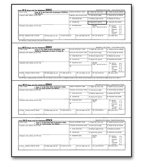 4-Up Bulk Laser W-2 Tax Forms - Horizontal Format