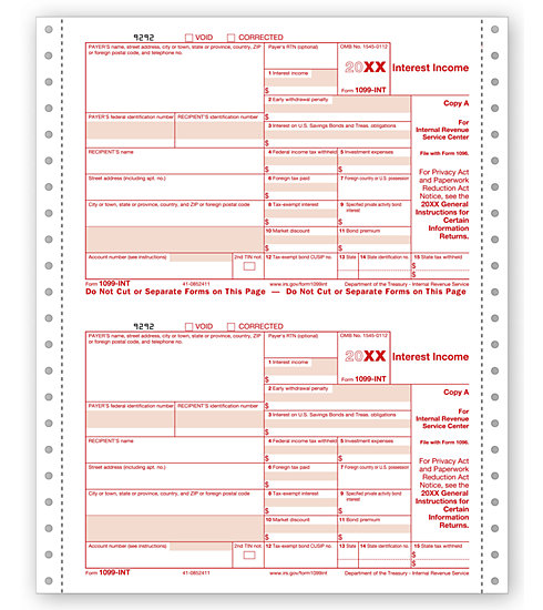 Continuous 1099-INT - Interest Income Copy B, 4-Part