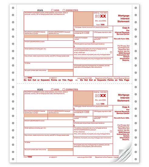 Continuous 1098 Form - Federal Copy A, 3-Part