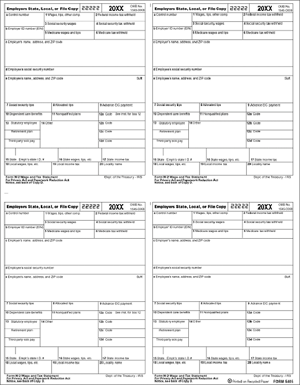 4-Up Bulk Laser W-2 Tax Forms - P Style