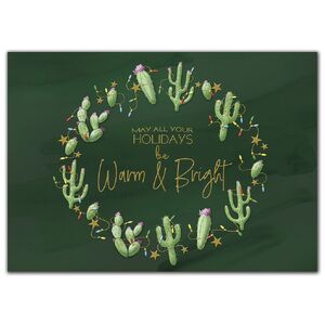 Custom printed holiday greeting cards with cactus wreath.