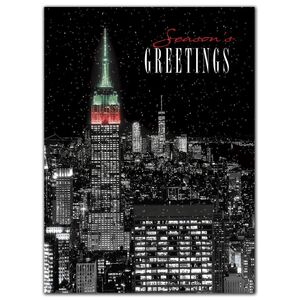 Custom printed holiday cards with a night view of New York city