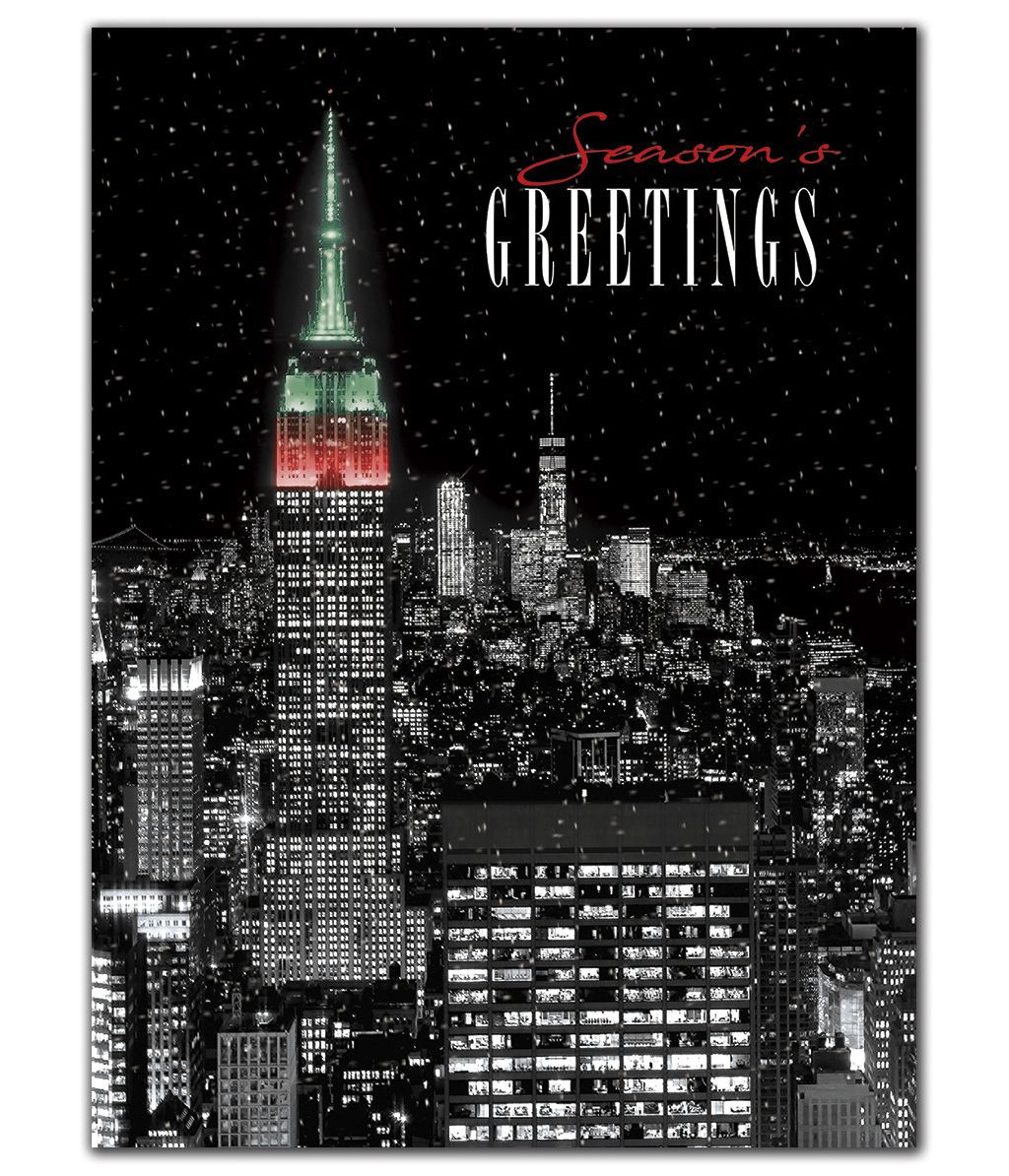 Custom printed holiday cards with a night view of New York city