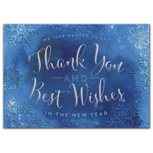 Custom blue and silver greeting cards with Thank You and New Year wishes.