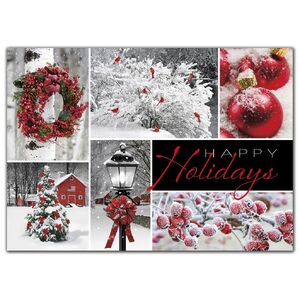 Custom printed winter theme with red-colored pictures greeting cards