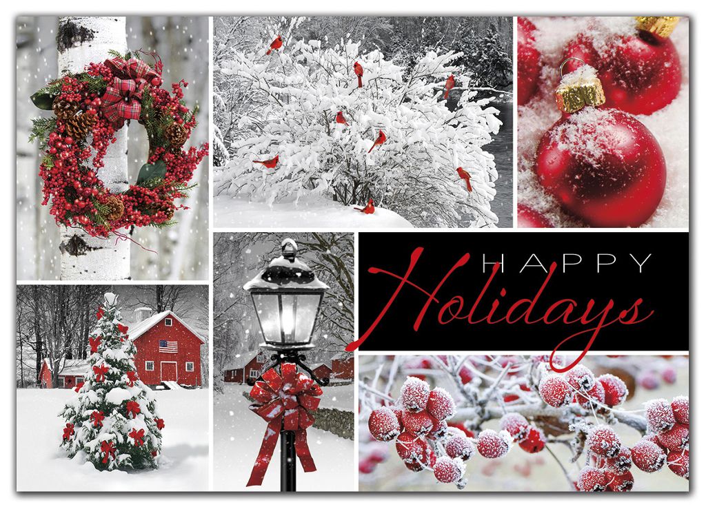 Custom printed winter theme with red-colored pictures greeting cards