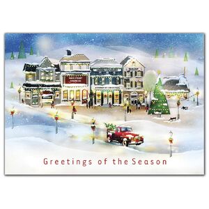 Custom printed holiday greeting cards with traditional scene