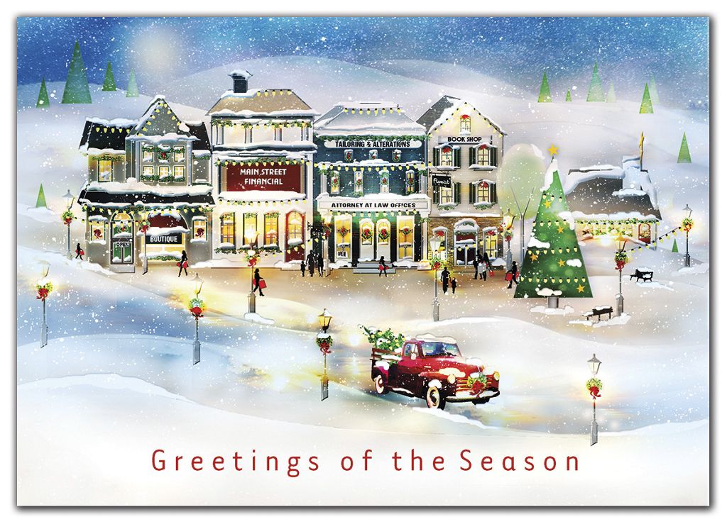 Custom printed holiday greeting cards with traditional scene