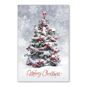 Custom Christmas postcards with a tree covered with snow