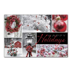 Custom printed traditional holiday cards with red theme