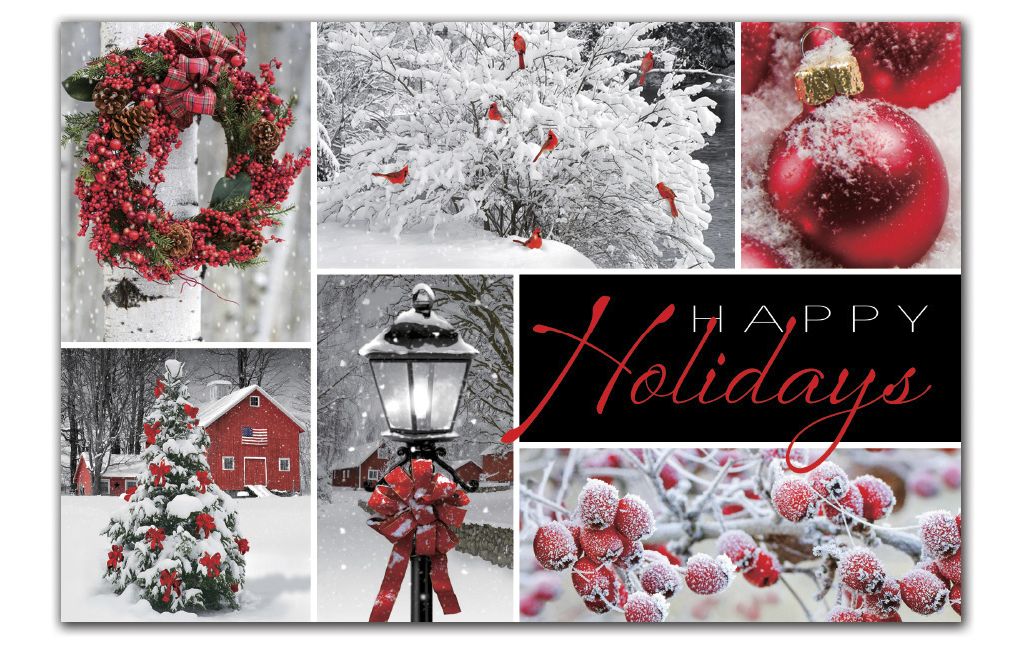 Custom printed traditional holiday cards with red theme