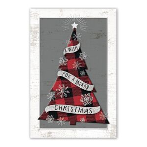 Christmas postcard printing with plaid tree on grey background