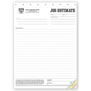 Carbonless pre-printed job estimates for contractors