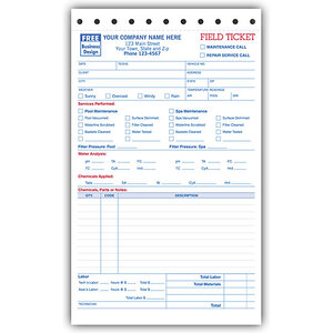 Custom printed business forms for pool service