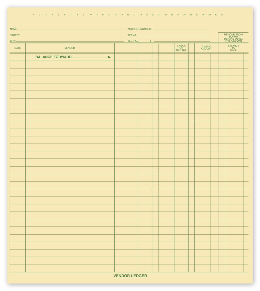 Manual vendor ledgers for accounting