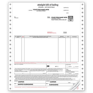 Custom printed bills of lading for pin feed printers