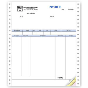 Custom printed invoices for pin feed printers