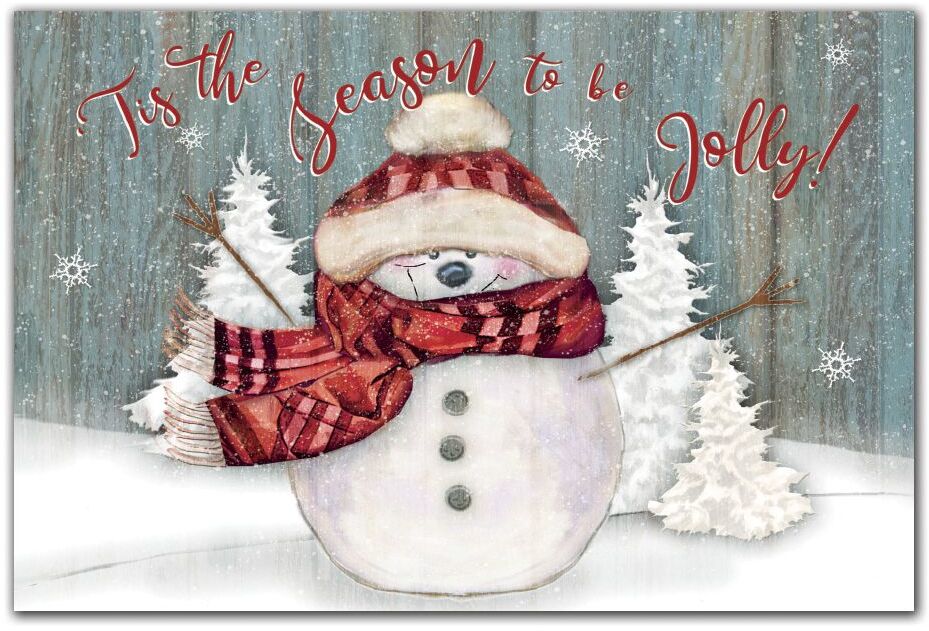 Winter Holiday Postcards with Red Scarfed Snowman