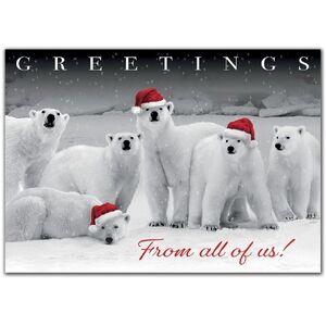 Custom Business Holiday Cards with Six Polar Bears and Santa Hats