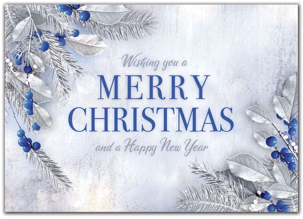 Custom Christmas Cards with Blue and Silver Accents