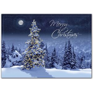 Custom Printed Christmas Cards with Lit Tree and Moon