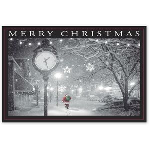 Custom Christmas Postcards with Santa Walking in a Snowy Street