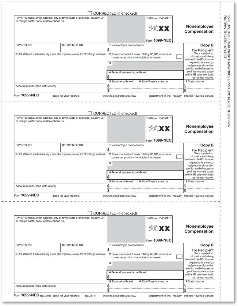 1099 NEC Forms - Copy B