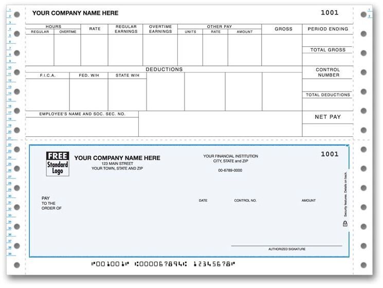 Pin Feed Payroll Checks with Overtime Section