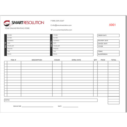 Custom NCR business forms, glued at the top edge