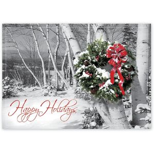 Rustic Wreath Decorated Business Holiday Cards