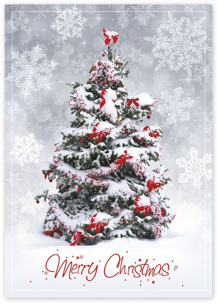 Business Christmas Greeting Cards - Single Tree with Red Bows