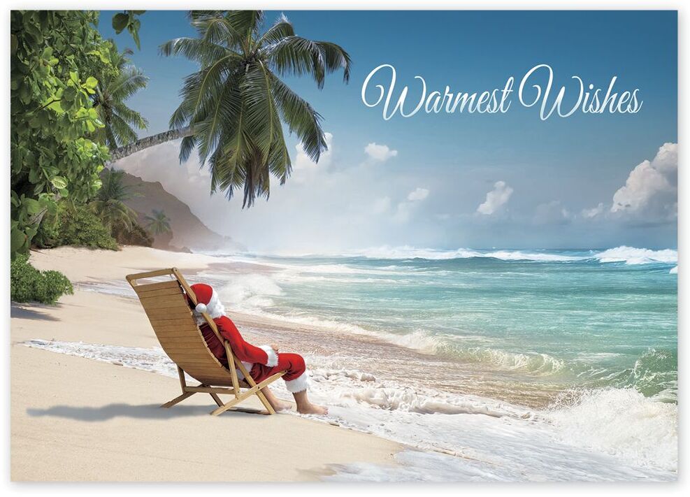 Tropical Santa on the Beach - Holiday Greeting Cards