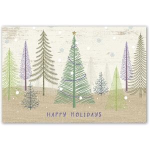 Pastel Color Holiday Postcards with Christmas Tree Forest