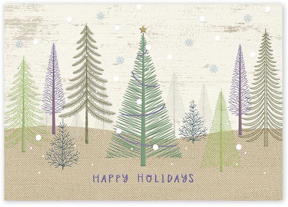 Custom Printed Business Holiday Cards -  Pastel Colors Pine Tree Forest