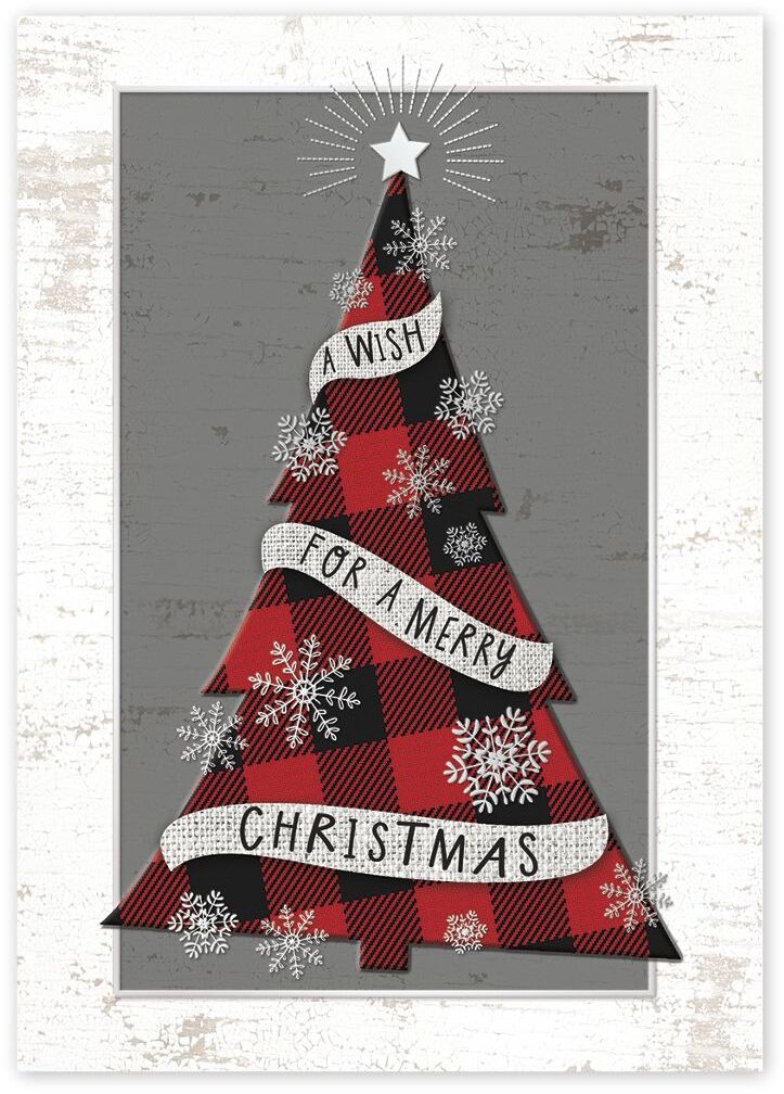 Custom Business Greeting Cards - Plaid Christmas Tree