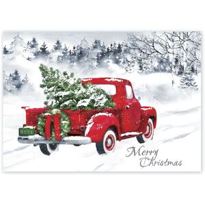 Custom Vintage Business Christmas Cards - Tree in the Back of a Red Truck