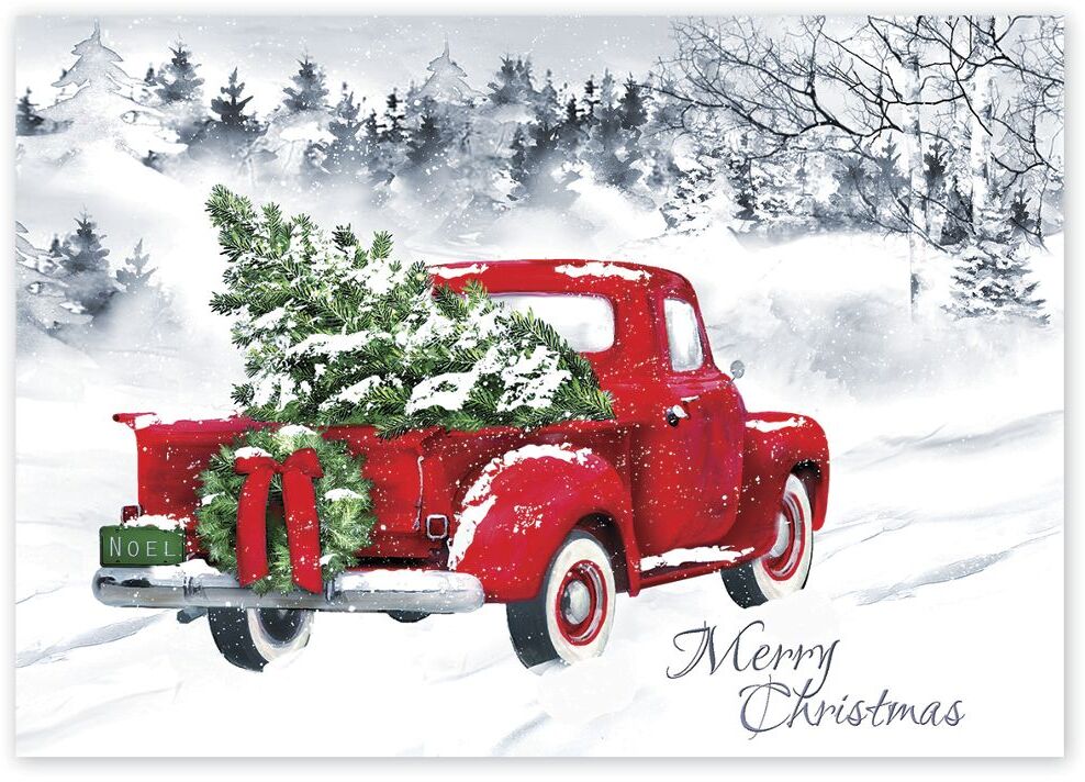 Custom Vintage Business Christmas Cards - Tree in the Back of a Red Truck