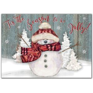 Custom Business Holiday Greeting Cards - Snowman with Red Scarf and Hat