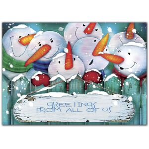 Custom Business Holiday Greeting Cards - Seven Snowmen with Carrot Nose