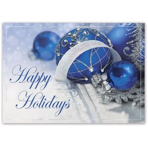 Business Holiday Cards - Blue Ornaments with Silver Accents