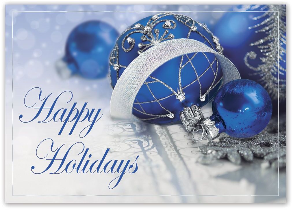 Business Holiday Cards - Blue Ornaments with Silver Accents