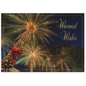 Custom Holiday Greeting Cards - Tropical Lit Palm Trees