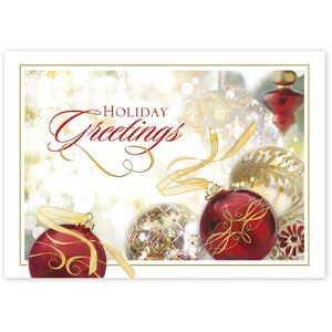 Custom Holiday Cards - Red and Gold Ornaments