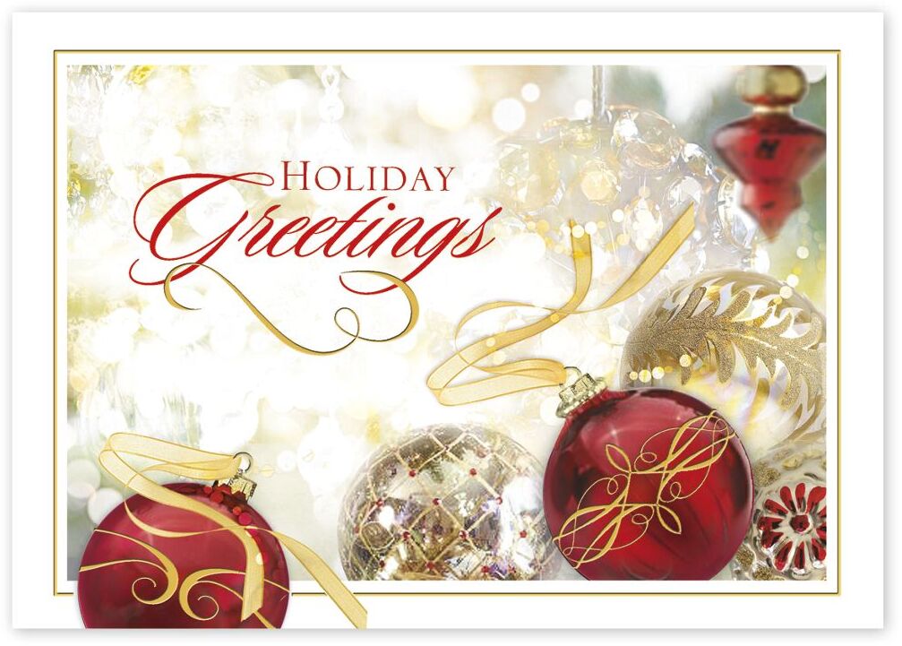 Custom Holiday Cards - Red and Gold Ornaments