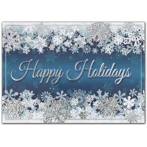 Custom Printed Holiday Cards - Silver and Blue Snowflakes 