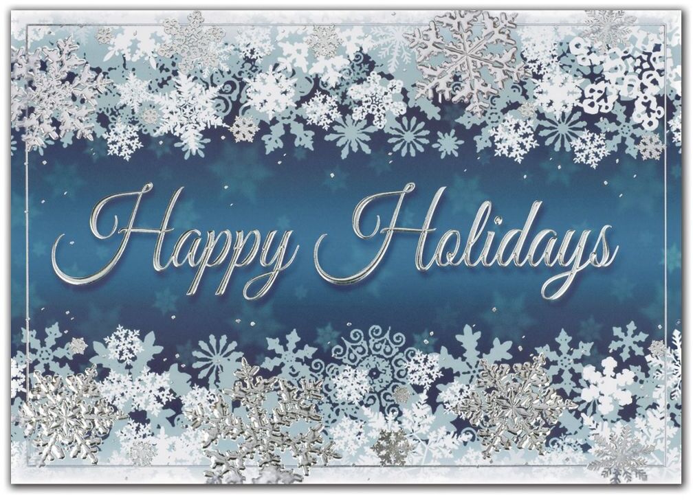 Custom Printed Holiday Cards - Silver and Blue Snowflakes 