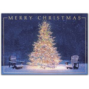 Custom Printed Christmas Cards with 2 Adirondack Chairs and Decorated Tree